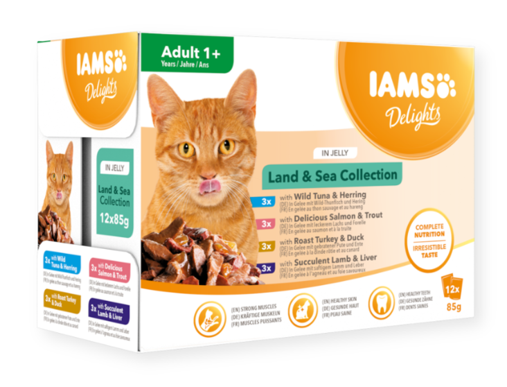 Iams Cat Delights Adult Land & Sea collection in jelly kissan märkäruoka 12 x 85 g - Iams märkäruoat kissalle - 3490 - 1