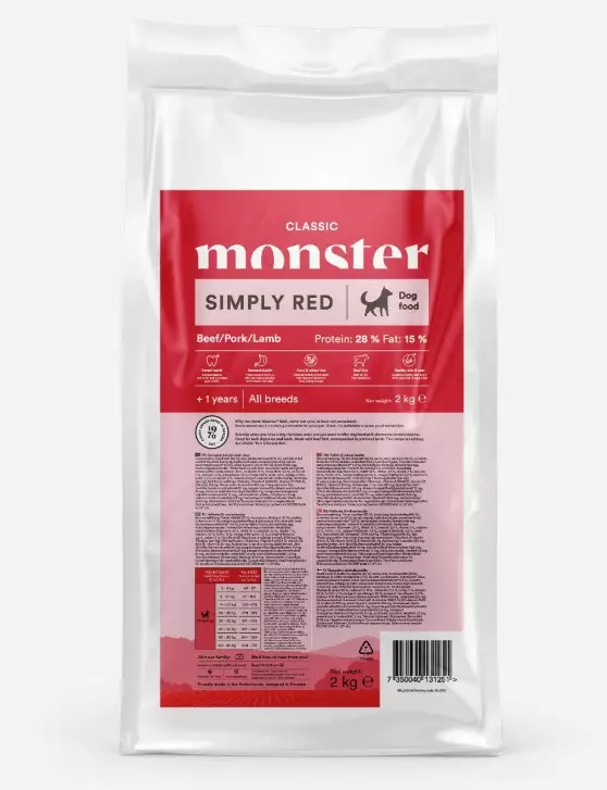 Monster Dog Classic Simply Red Beef/Pork/Lamb 2 kg - Monster kuivaruoat koiralle - 5590 - 1