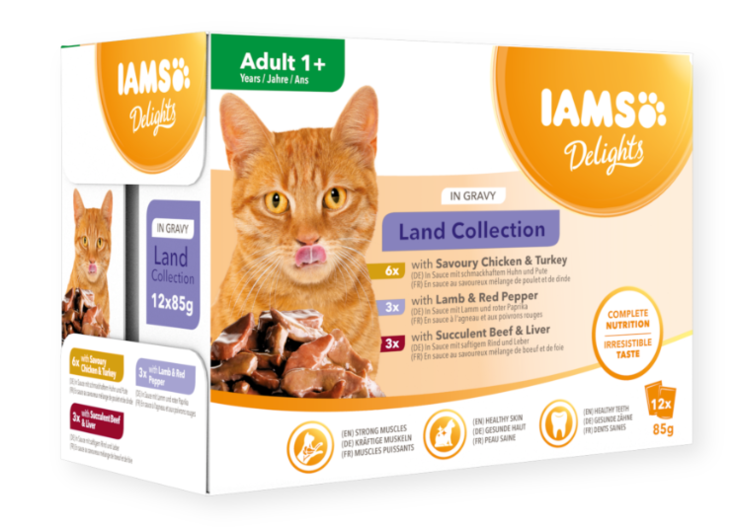 Iams Cat Delights Adult Land collection in gravy kissan märkäruoka 12 x 85 g - Iams märkäruoat kissalle - 3491 - 1