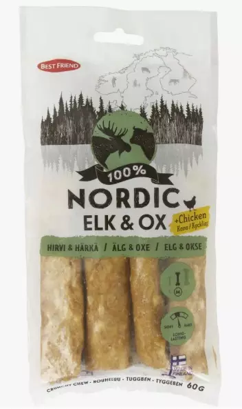 Best Friend Nordic hirvi & härkä + kana rouheluu 4 kpl - Nahkaluut - 2271 - 1