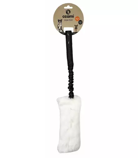 Ozami Play-N-Tug kaninkarvapatukka joustokahvalla valkoinen 58 cm - Karvalelut - 6502 - 1