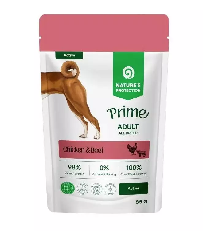 Superior Care Prime Adult All Breed High Energy kana & nauta koiran märkäruoka 85 g - Nature's Protection - 6222 - 1