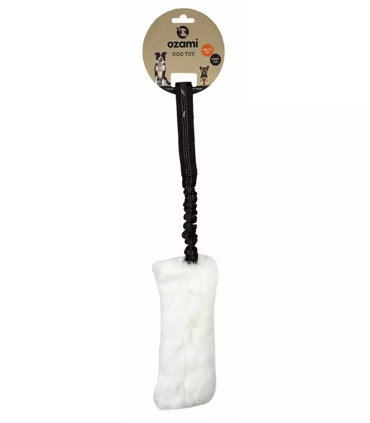 Ozami Play-N-Tug kaninkarvapatukka joustokahvalla valkoinen 58 cm - Karvalelut - 6502 - 1