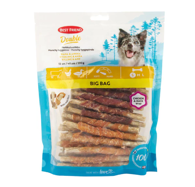 Best Friend Double Herkkuluutikku kana & ankka Big bag 12 cm 40 kpl 390 G - Nahkaluut - 5882 - 1