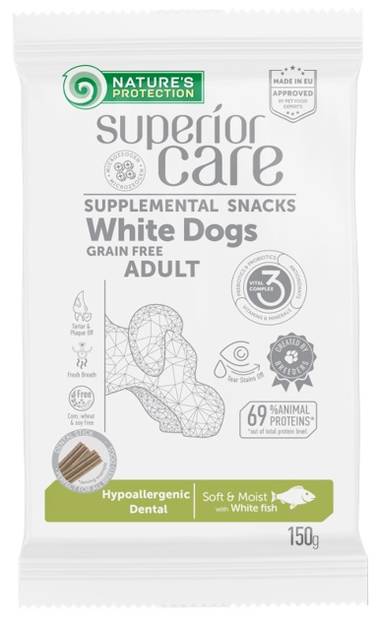 Superior Care Hypoallergenic Dental vaaleakala viljaton herkkutikku valkoisille koirille 150 g - Muut puruluut - 4793 - 1