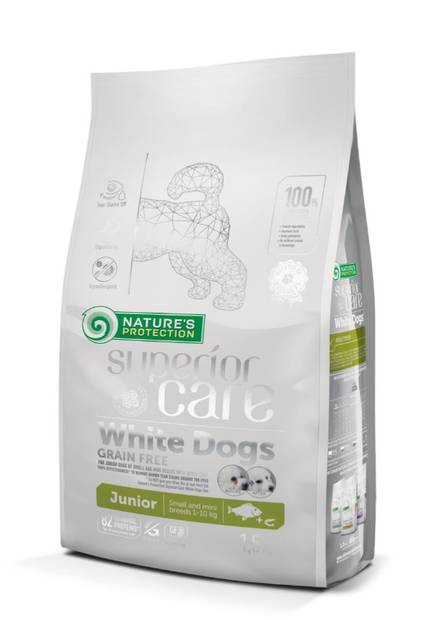 Superior Care WHITE Vaaleatkalat Junior small & mini viljaton valkoisen koiranpennun kuivaruoka 1,5 kg - Nature's Protection - 4783 - 1