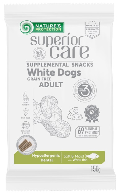 Superior Care Hypoallergenic Dental vaaleakala viljaton herkkutikku valkoisille koirille 150 g - Muut puruluut - 4793 - 1