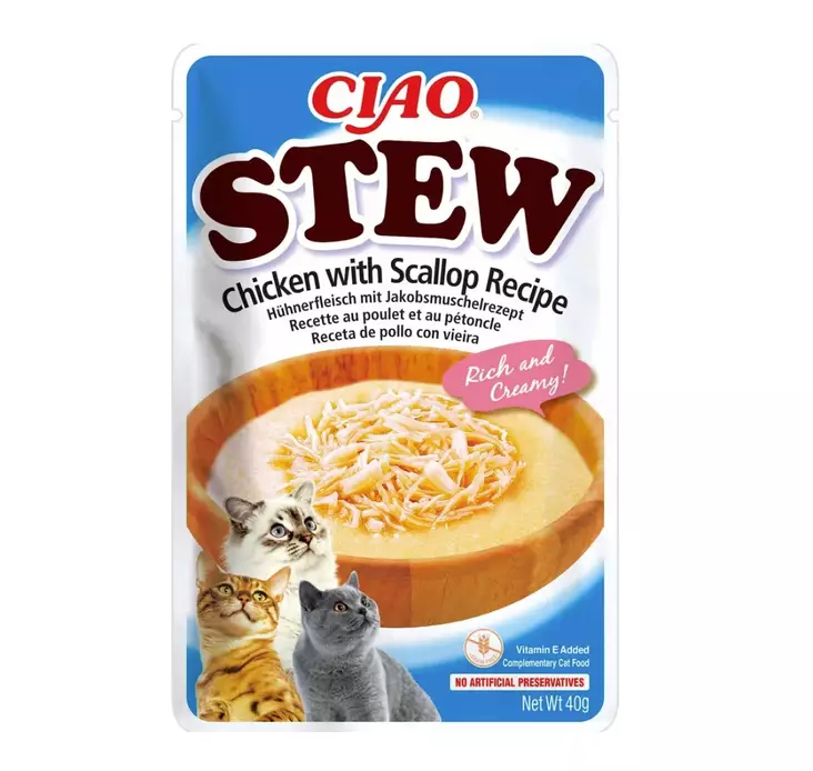 Ciao Stew Chicken & scallops viljaton kissan märkäruoka kanalla & kampasimpukalla 40 g - Ciao - 5643 - 1