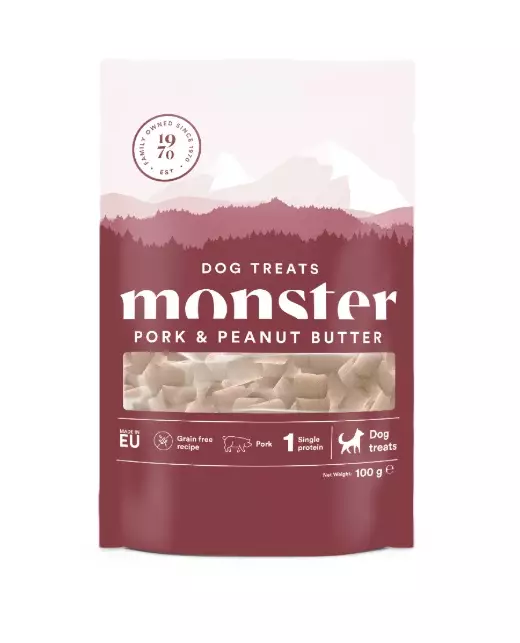 Monster Treats Pork & Peanut Butter viljattomat koiran makupalat 100 g - Koulutusherkut - 6273 - 1