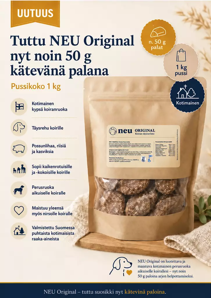 NEUpala kotimainen kypsä koiranruoka 1 kg - NEU pakasteruoat koirille - 6493 - 1