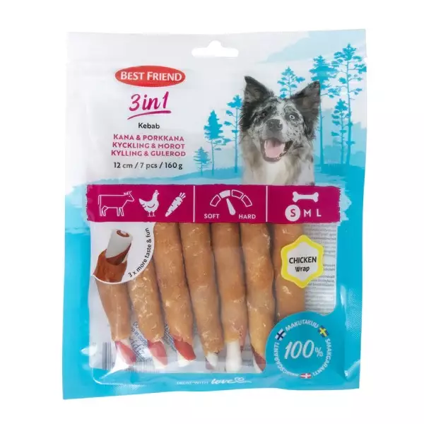 Best Friend 3 in 1 Kebab kana & porkkana 7 kpl 160 g PÄIVÄYS LÄHESTYY - Nahkaluut - 5493 - 1
