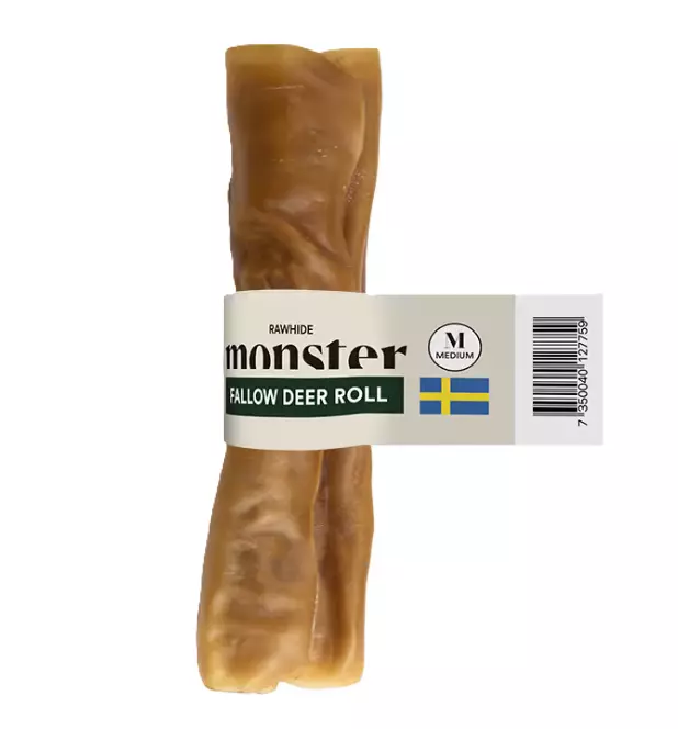 Monster Rawhide Fallow Deer Roll M koiran puruluu - Nahkaluut - 6383 - 1