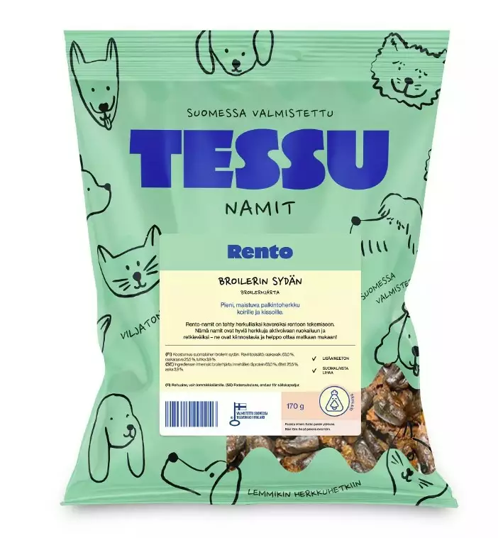 Tessu Rento broilerin sydän 170 g PÄIVÄYS LÄHESTYY - Kuivatut herkut - 5513 - 1