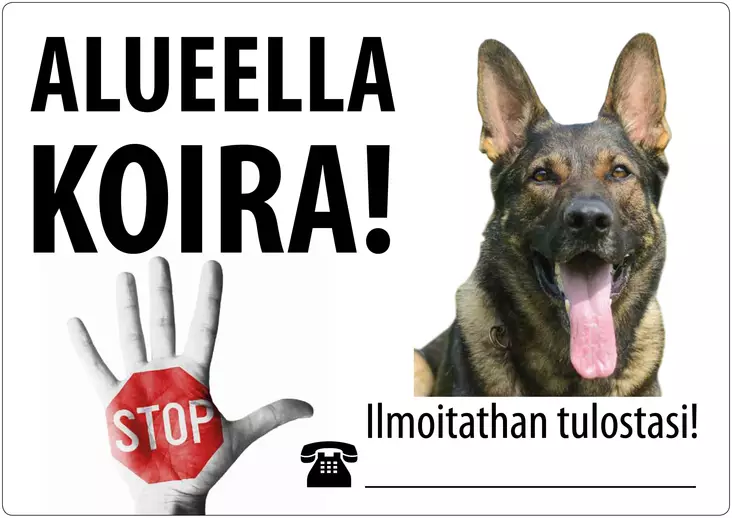 Varoituskyltti Stop, saksanpaimenkoira - Varoituskyltit - 1203 - 1