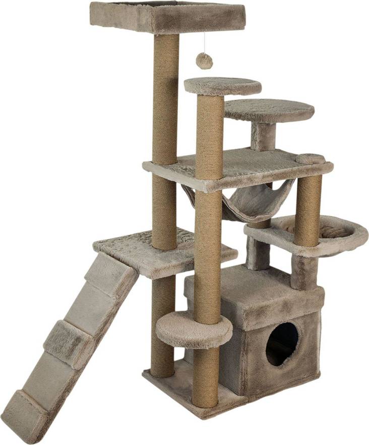 Ozami Kissan kiipeilypuu beige 164 x 65 x 144 cm - Kiipeily- ja raapimapuut - 4404 - 1