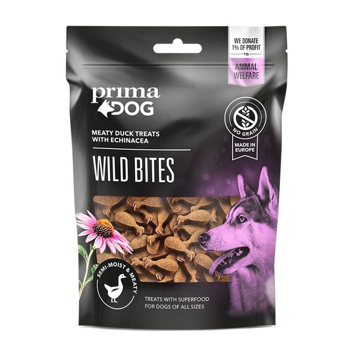 PrimaDog Wild Bites Ankka & auringonhattu 150 g - Koulutusherkut - 3644 - 1