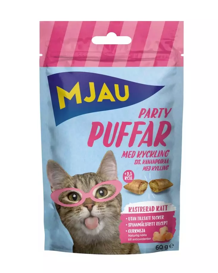 Mjau Partypuffar kana viljattomat kissan makupalat 60 g - Makupalat ja herkut - 2594 - 1
