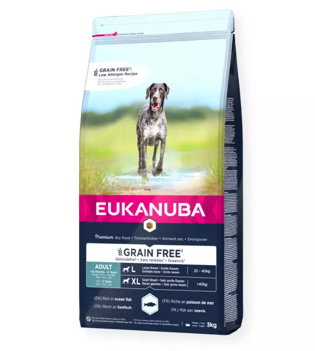 Eukanuba Grain Free Adult Large Breed Ocean Fish viljaton koiran kuivaruoka 12 kg - Eukanuba kuivaruoat koiralle - 6214 - 1