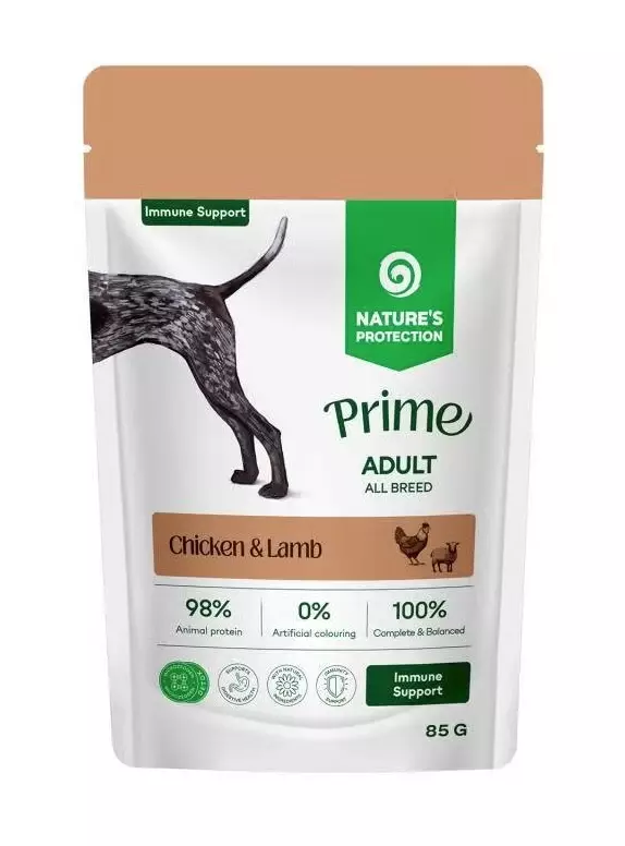 Superior Care Prime Adult All Breed Immunity Support kana & lammas koiran märkäruoka 85 g - Nature's Protection - 6224 - 1