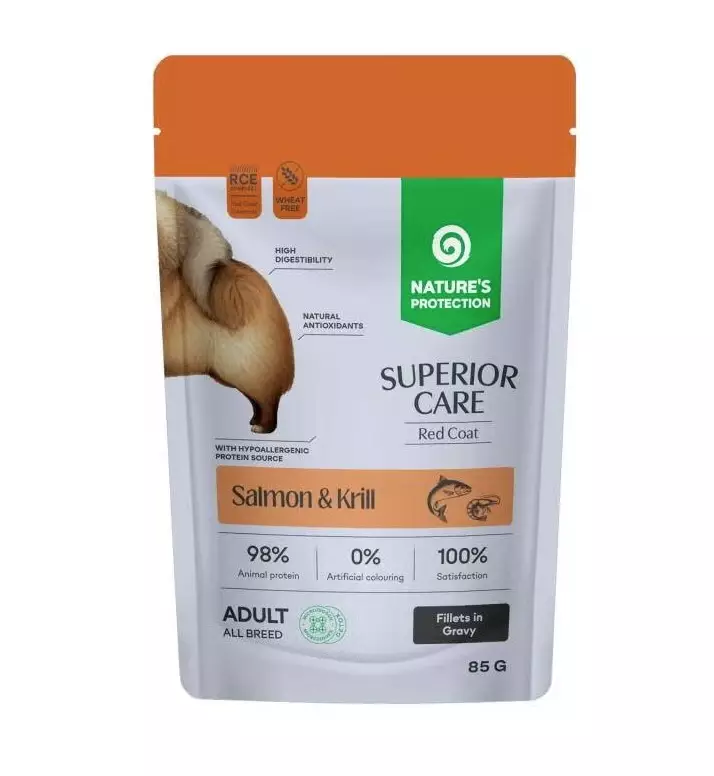 Superior Care RED COAT Adult All Breed lohi & krilli koiran märkäruoka 85 g - Nature's Protection - 5775 - 1