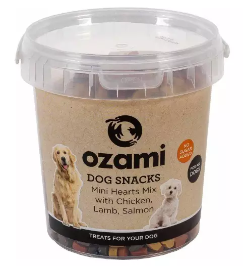 Ozami Dog Snack Mini Hearts Mix Bucket koiran makupalat 500 g - Koulutusherkut - 2725 - 1