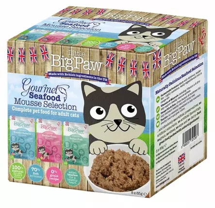 Little BigPaw Gourmet Seafood Mousse Selection 8 x 85 g viljaton kissan märkäruoka - Little BigPaw märkäruuat kissoille - 2596 - 1