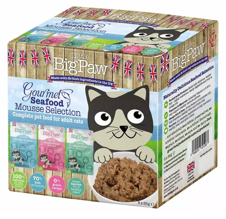 Little BigPaw Gourmet Seafood Mousse Selection 8 x 85 g viljaton kissan märkäruoka - Little BigPaw märkäruuat kissoille - 2596 - 1