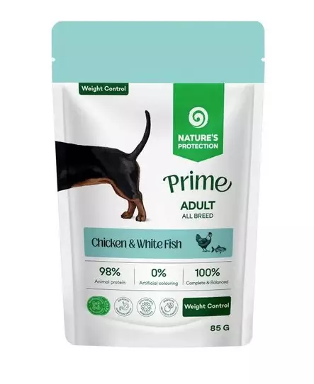 Superior Care Prime Adult All Breed Weight Control kana & valkoinen kala koiran märkäruoka 85 g - Nature's Protection - 5777 - 1
