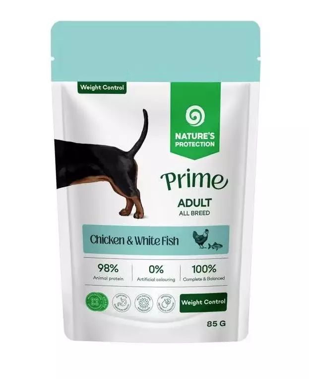 Superior Care Prime Adult All Breed Weight Control kana & valkoinen kala koiran märkäruoka 85 g - Nature's Protection - 5777 - 1