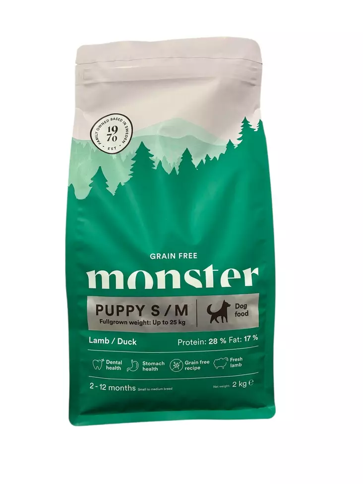 Monster Dog Grain Free Puppy S/M Lamb/Duck viljaton koiranpennun kuivaruoka 2 kg - Monster kuivaruoat koiralle - 5398 - 1