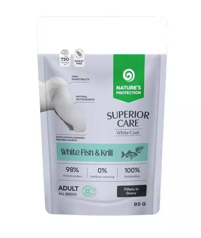Superior Care WHITE All Breed valkoinen kala & krilli koiran märkäruoka 85 g - Nature's Protection - 5768 - 1