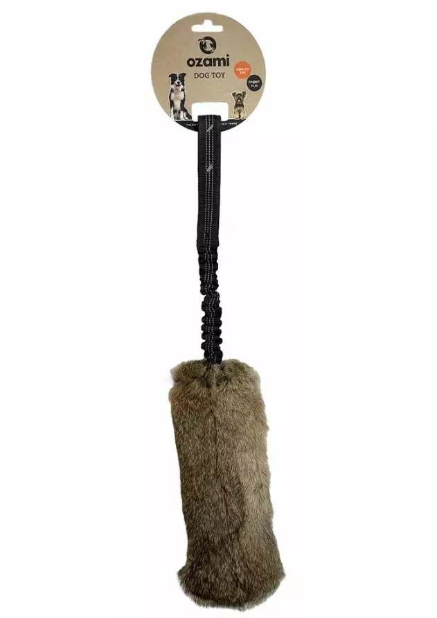 Ozami Play-N-Tug kaninkarvapatukka joustokahvalla ruskea 58 cm - Karvalelut - 6508 - 1