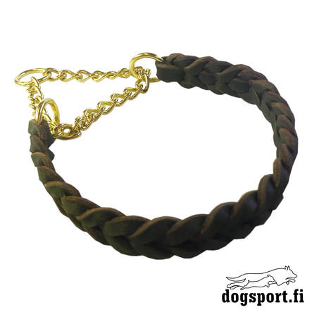 Puolikiristävä punottu nahkapanta ketjulla 40-45 cm - Koiran nahkapannat - 2019 - 2