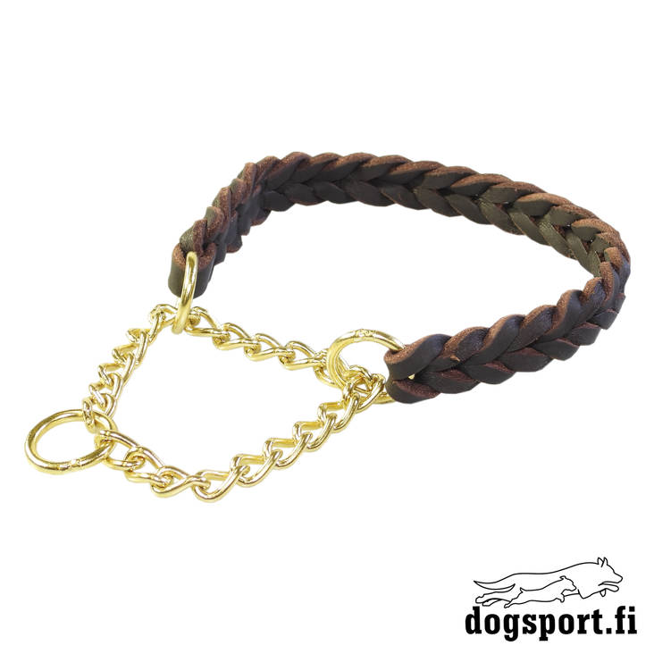 Puolikiristävä punottu nahkapanta ketjulla 40-45 cm - Koiran nahkapannat - 2019 - 1